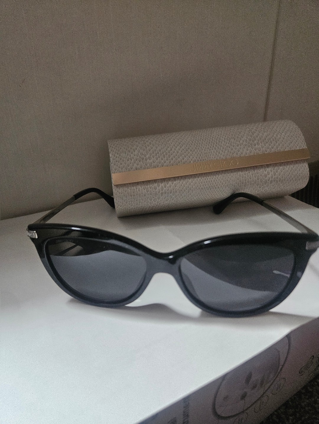 Jimmy Choo Black Cat-Eye Sunglasses With Cream Case